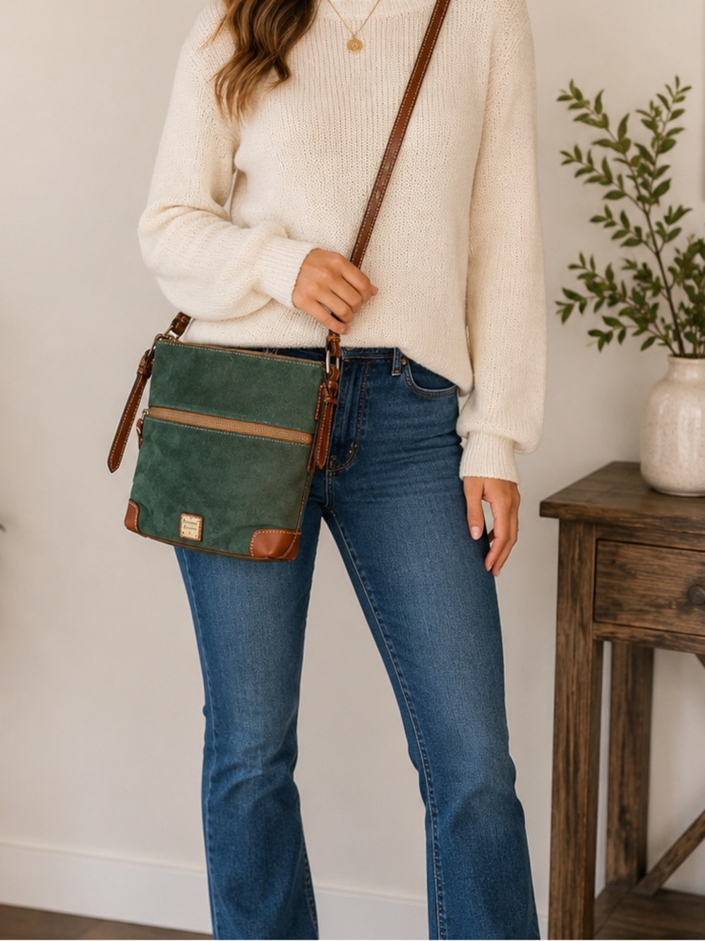 Dooney‎ & Bourke Forest Green Suede Crossbody Bag Vintage Equestrian Style